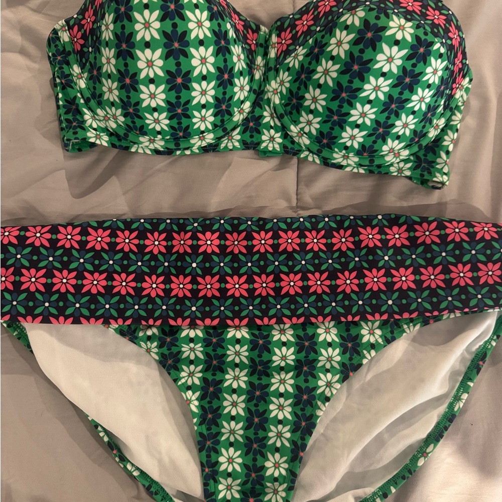 Boden Floral Bikini Set with Pink and Green Accents
